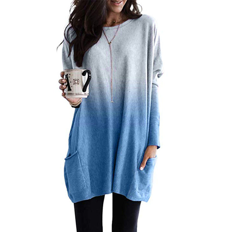Damen nan oversized Ombre Stricktunika mit seitlichen Einschubtaschen und Rundhalsausschnitt Drune