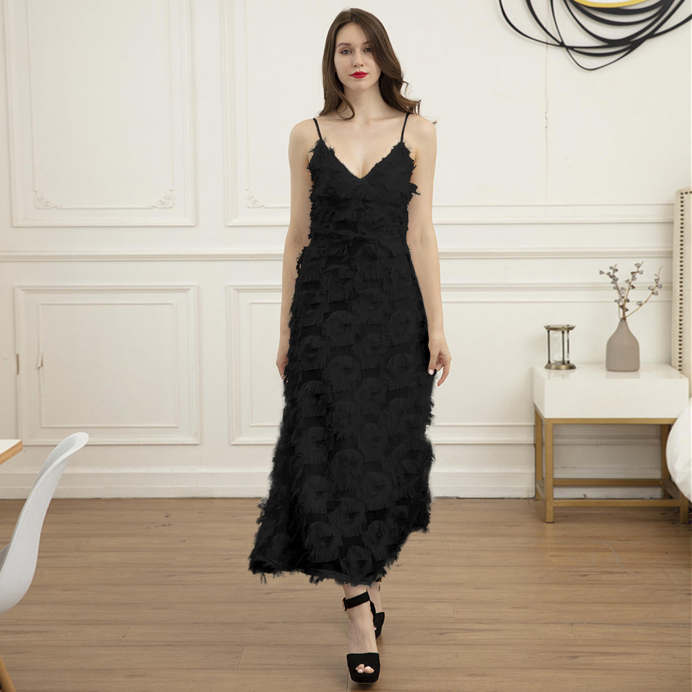 Damen Maxikleid mit trendigen Fransen und verführerischem V-Ausschnitt Drune