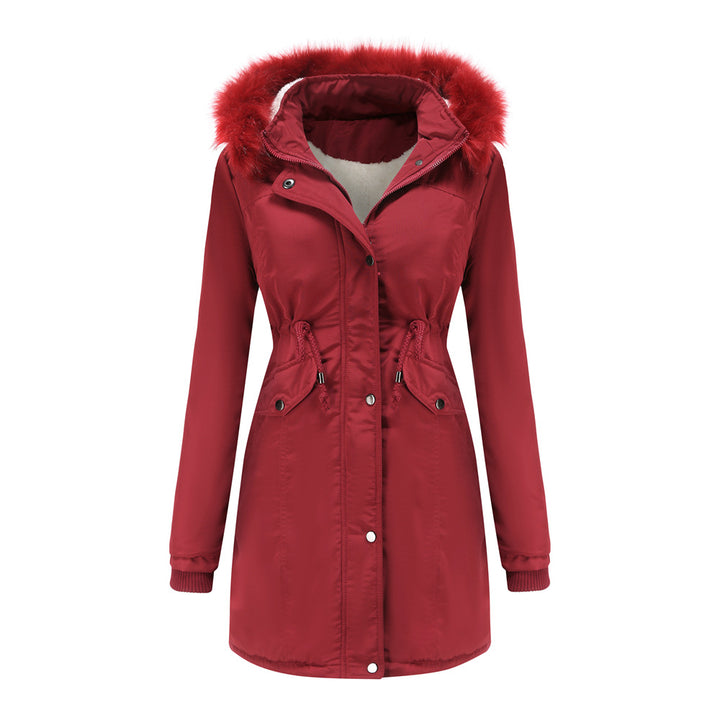 Damen modische Funktionsjacke mit abnehmbarer Kapuze und kuscheligem Kunstfell Drune