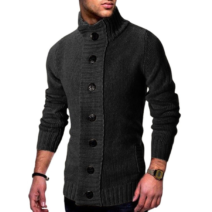 Herren Strickcardigan mit hohem Knopfkragen und figurbetontem Schnitt Drune