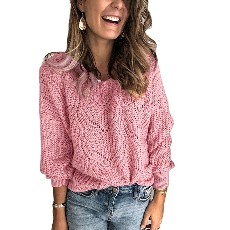 Damen Oversize Ajour-Grobstrickpullover mit U-Boot-Ausschnitt und Zopfmuster Drune