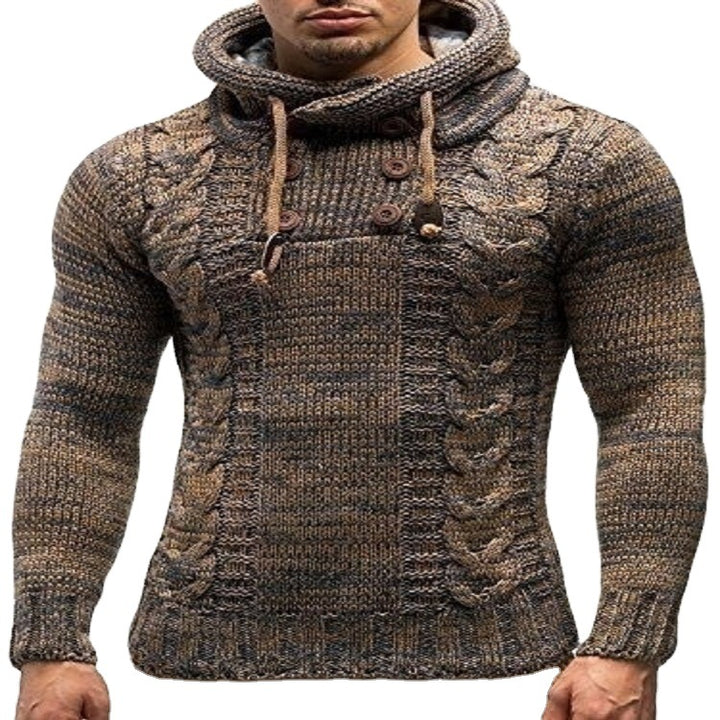 Herren Kapuzenpullover mit strukturiertem Zopfmuster und praktischen Knöpfen Drune