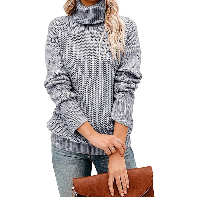 Damen Grobgestrickter Turtleneck-Pullover mit Waffelstruktur und überschnittenen Schultern Drune