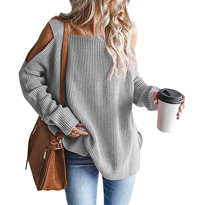 Damen Oversize-Rippstrickpullover mit Schulter-Cut-outs und weitem U-Boot-Ausschnitt Drune