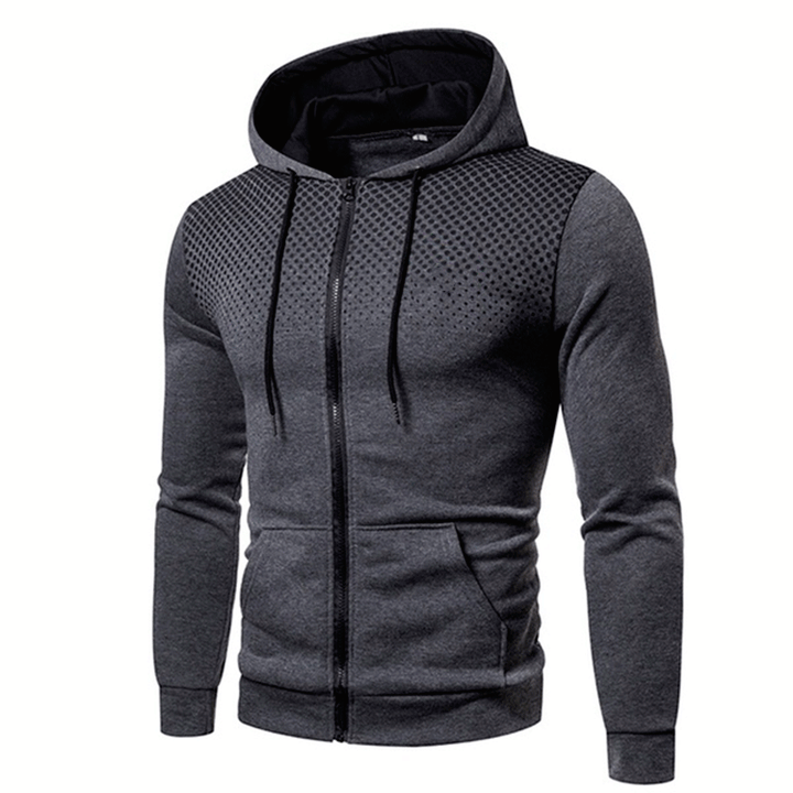 Herren sportiver Kapuzenpullover mit durchgehendem Reißverschluss, kontrastierendem Innenfutter und atmungsaktivem Punktmuster Drune