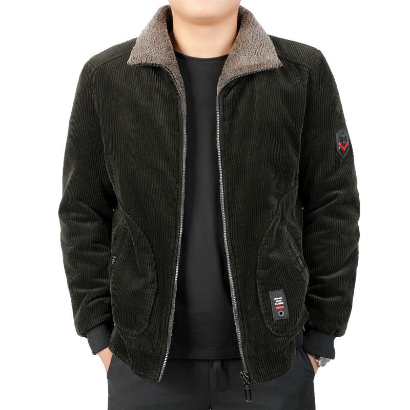 Herren Bequeme Cordjacke mit Fleece-Kragen Drune