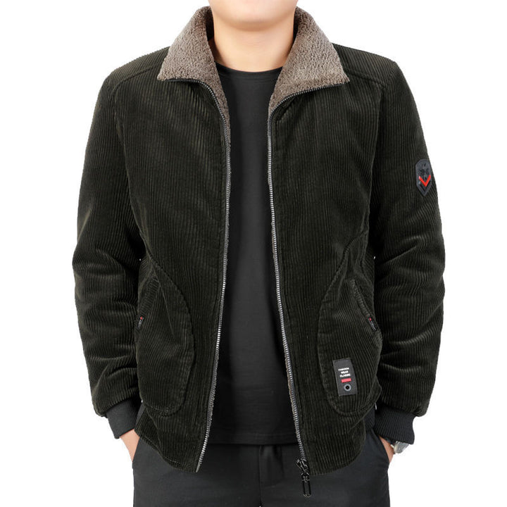 Herren Bequeme Cordjacke mit Fleece-Kragen Drune