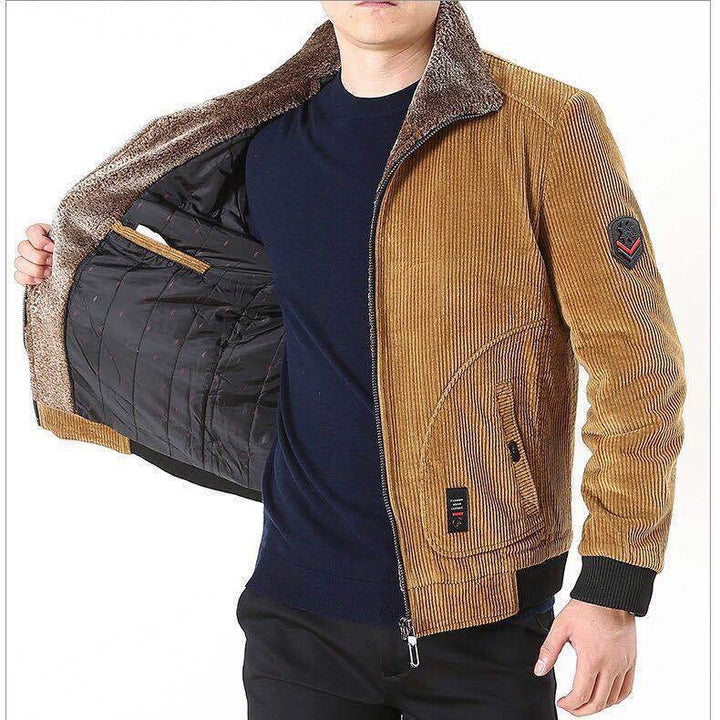 Herren Bequeme Cordjacke mit Fleece-Kragen Drune