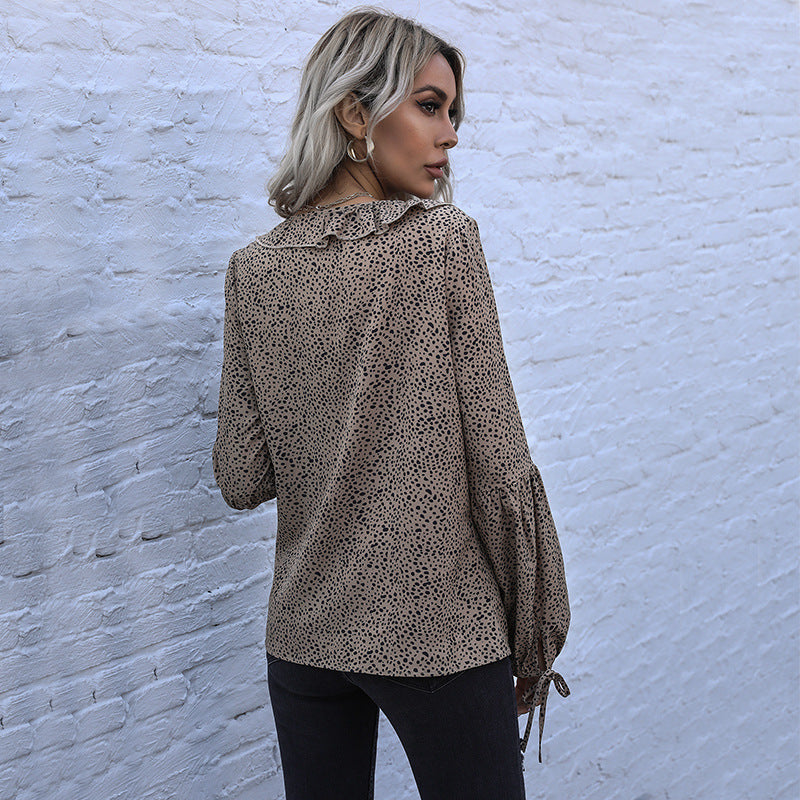 Damen V‑Ausschnitt Rüschenbluse mit BindDruneand, Volantfront und Ballonärmeln Drune