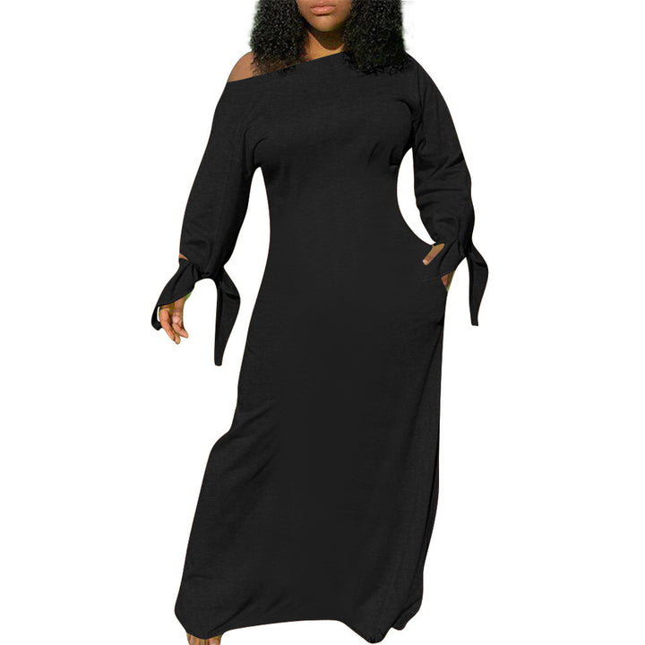 Damen Asymmetrisches Maxikleid mit Ein-Schulter, langen Ärmeln und Bindemanschetten Drune