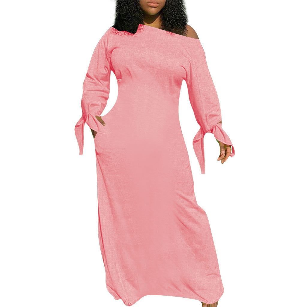 Damen Asymmetrisches Maxikleid mit Ein-Schulter, langen Ärmeln und Bindemanschetten Drune