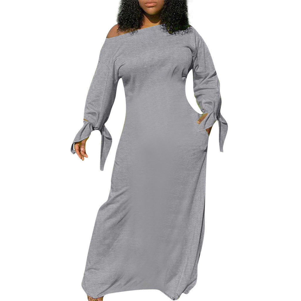 Damen Asymmetrisches Maxikleid mit Ein-Schulter, langen Ärmeln und Bindemanschetten Drune
