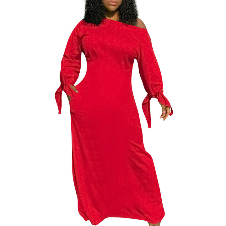 Damen Asymmetrisches Maxikleid mit Ein-Schulter, langen Ärmeln und Bindemanschetten Drune