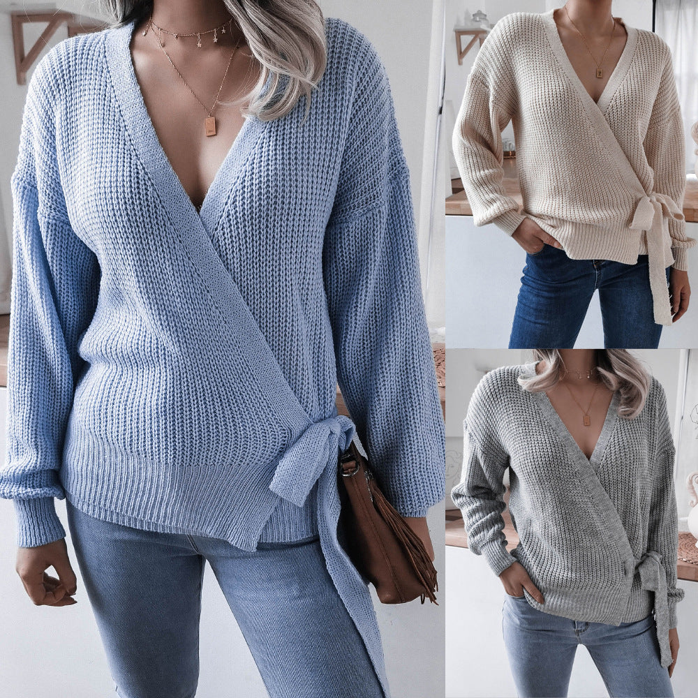 Damen Wickelpullover mit strukturiertem Strick und Bindeband Drune
