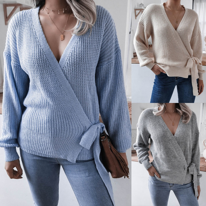 Damen Wickelpullover mit strukturiertem Strick und Bindeband Drune