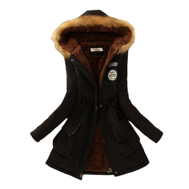 Damen taillierter Kapuzenparka mit Teddyfutter und Kunstfellbesatz Drune