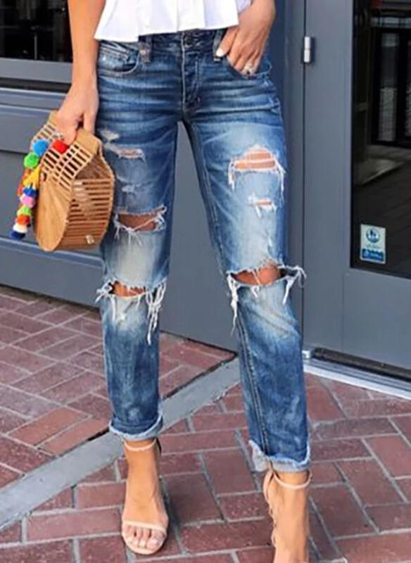 Damen Destroyed Jeans im Boyfriend-Stil Drune