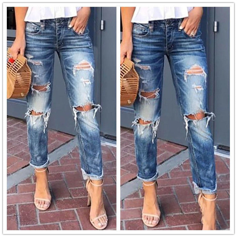 Damen Destroyed Jeans im Boyfriend-Stil Drune