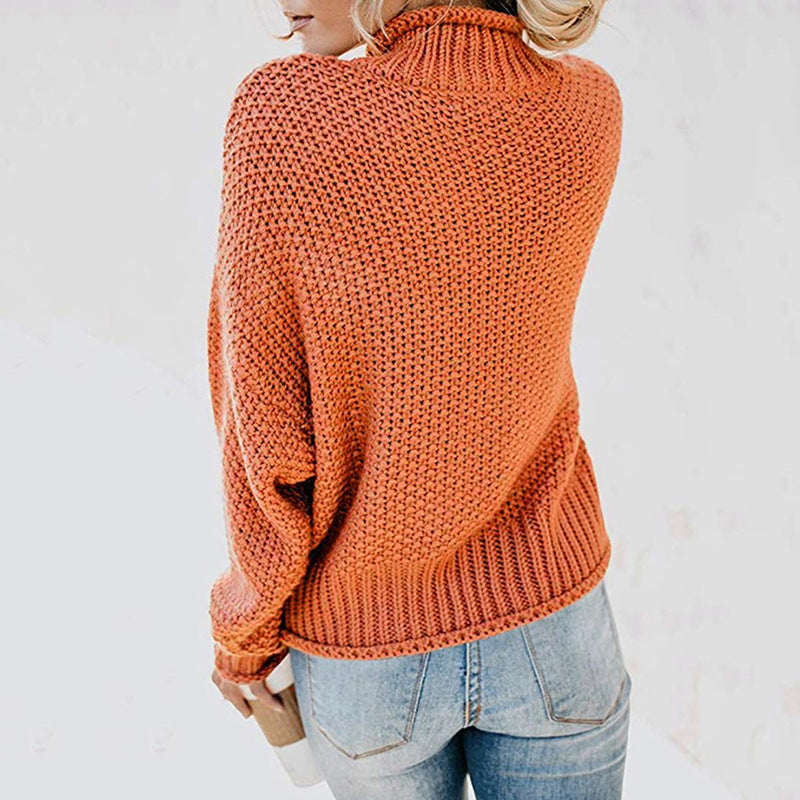 Damen Grobstrickpullover mit hohem Kragen und weitem Schnitt Drune