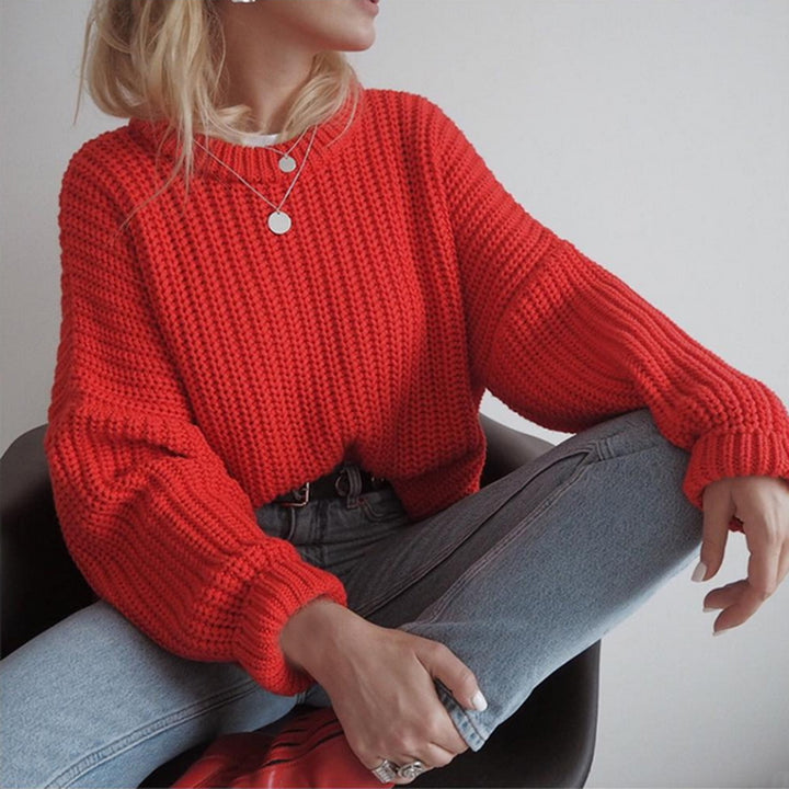 Damen Grobstrickpullover mit lässigem Schnitt und weitem Kragen Drune