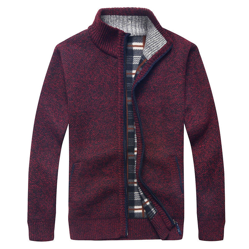 Herren Strick-Cardigan mit Fleece-Innenfutter, Stehkragen und Reißverschluss Drune