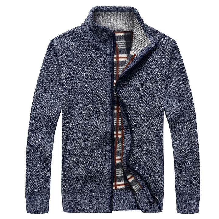 Herren Strick-Cardigan mit Fleece-Innenfutter, Stehkragen und Reißverschluss Drune
