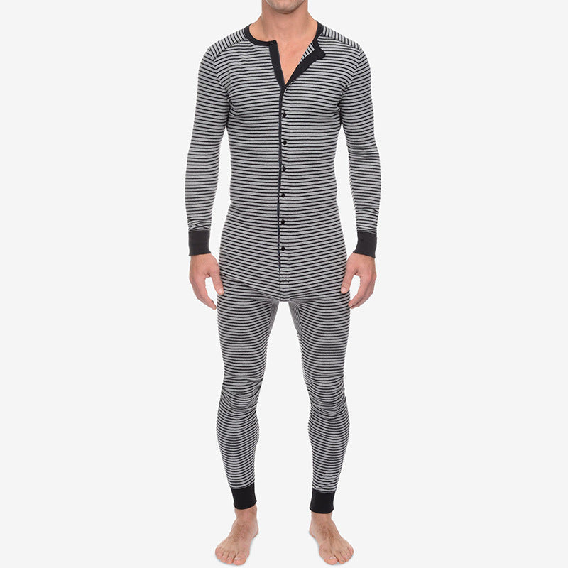 Herren Langarm Schlafanzugset mit komfortablem Knopfdesign Drune