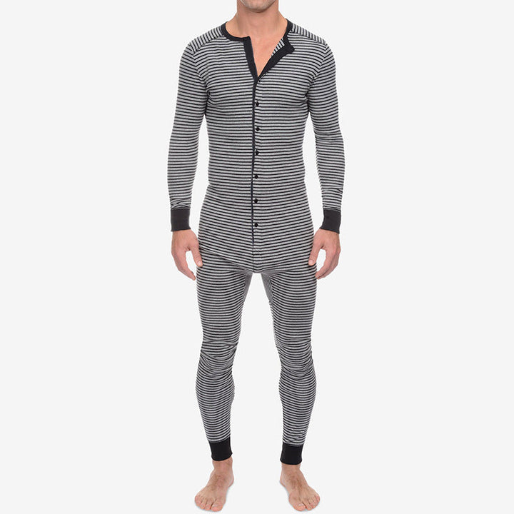 Herren Langarm Schlafanzugset mit komfortablem Knopfdesign Drune