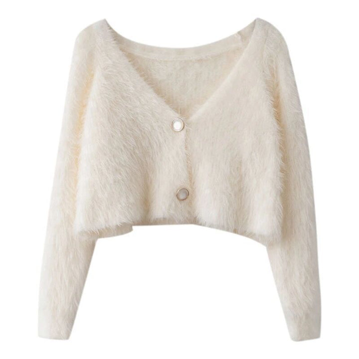 Damen Kuschelige Strickjacke mit V-Ausschnitt und Knopfdetail Drune