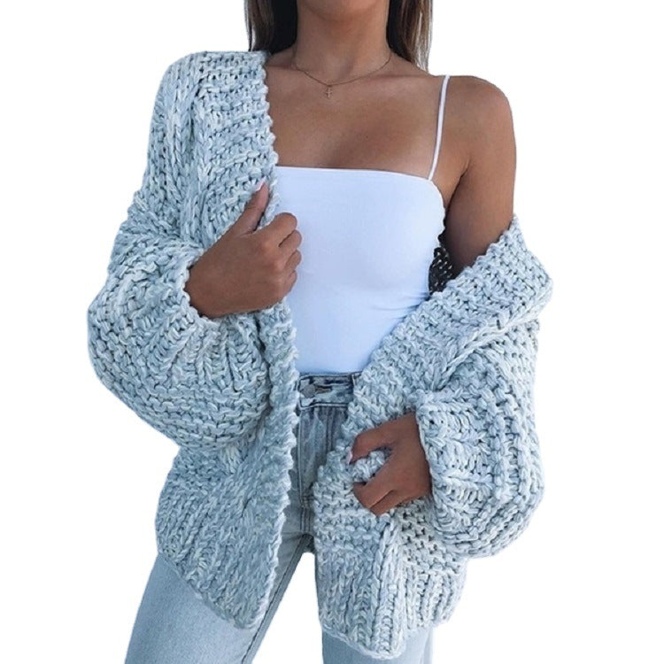 Damen Oversized Grobstrick-Cardigan mit Balloon-Ärmeln und offener Front Drune