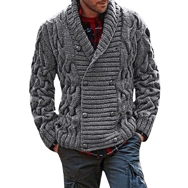 Herren Grobstrick-Cardigan mit Schalkragen und Zopfmuster Drune