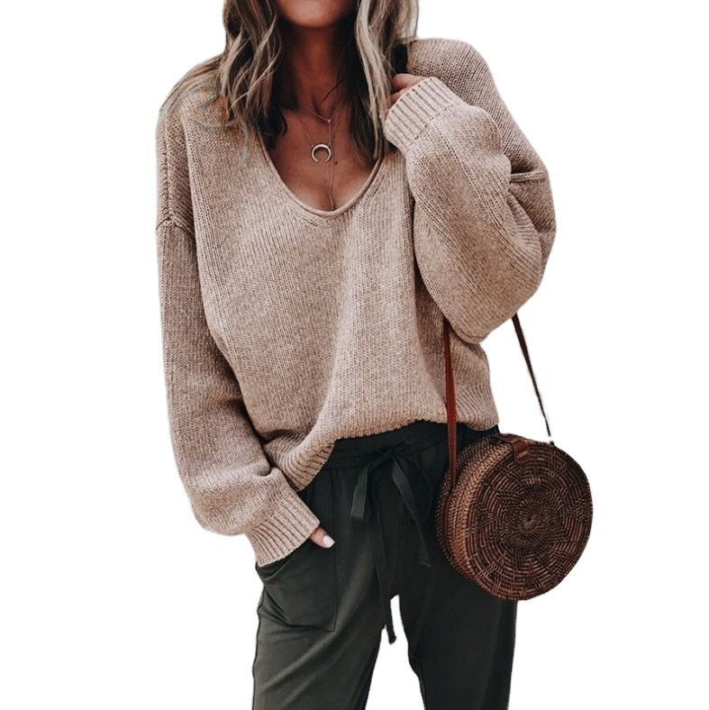 Damen Viskosepullover mit weitem Schnitt und tiefem V-Ausschnitt Drune