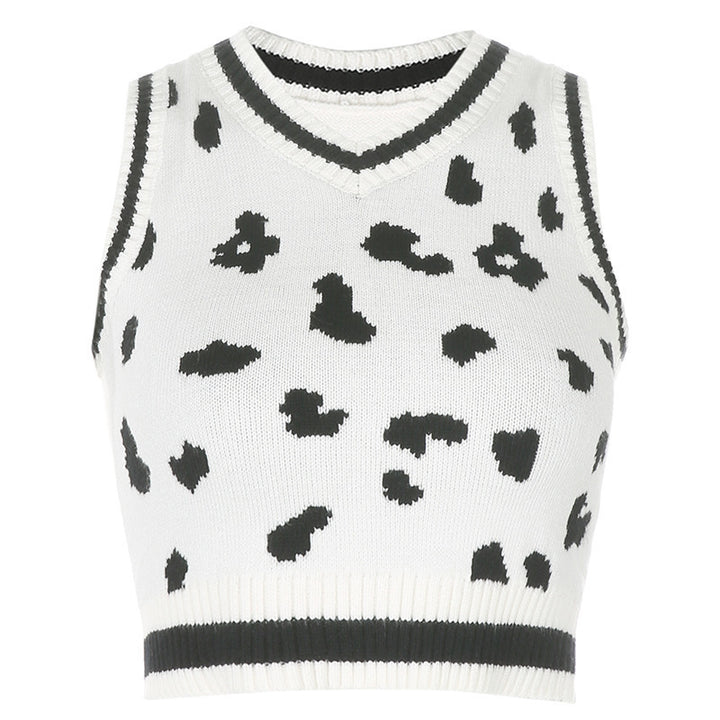 Damen süßes Strick-Crop-Top mit verspieltem Leopardenmuster Drune