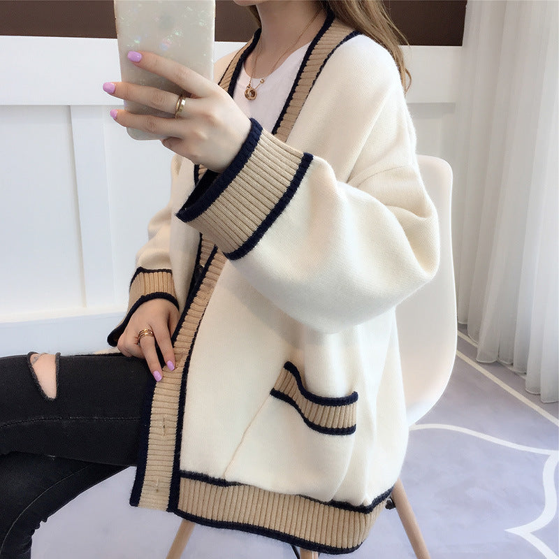 Damen Lässiger Strickcardigan mit attraktiven Kontrastsäumen und praktischen Taschen Drune