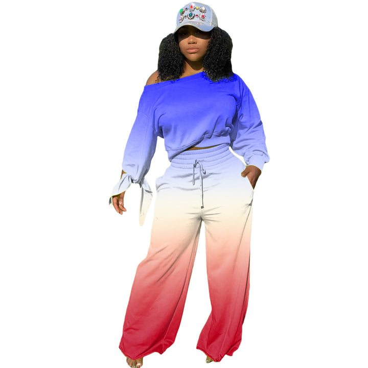 Damen Zweiteiliges Lounge-Set mit Off-Shoulder Crop-Sweatshirt, Bindärmeln und High‑Waist Palazzohose Drune