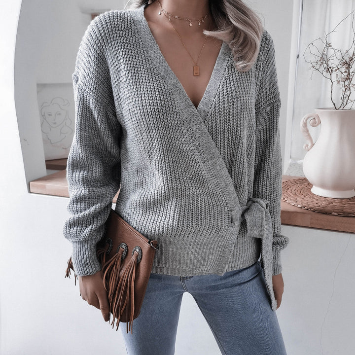 Damen Wickelpullover mit strukturiertem Strick und Bindeband Drune