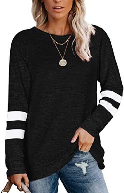 Damen lässiges Langarmshirt mit kontrastierenden Ärmeldetails Drune