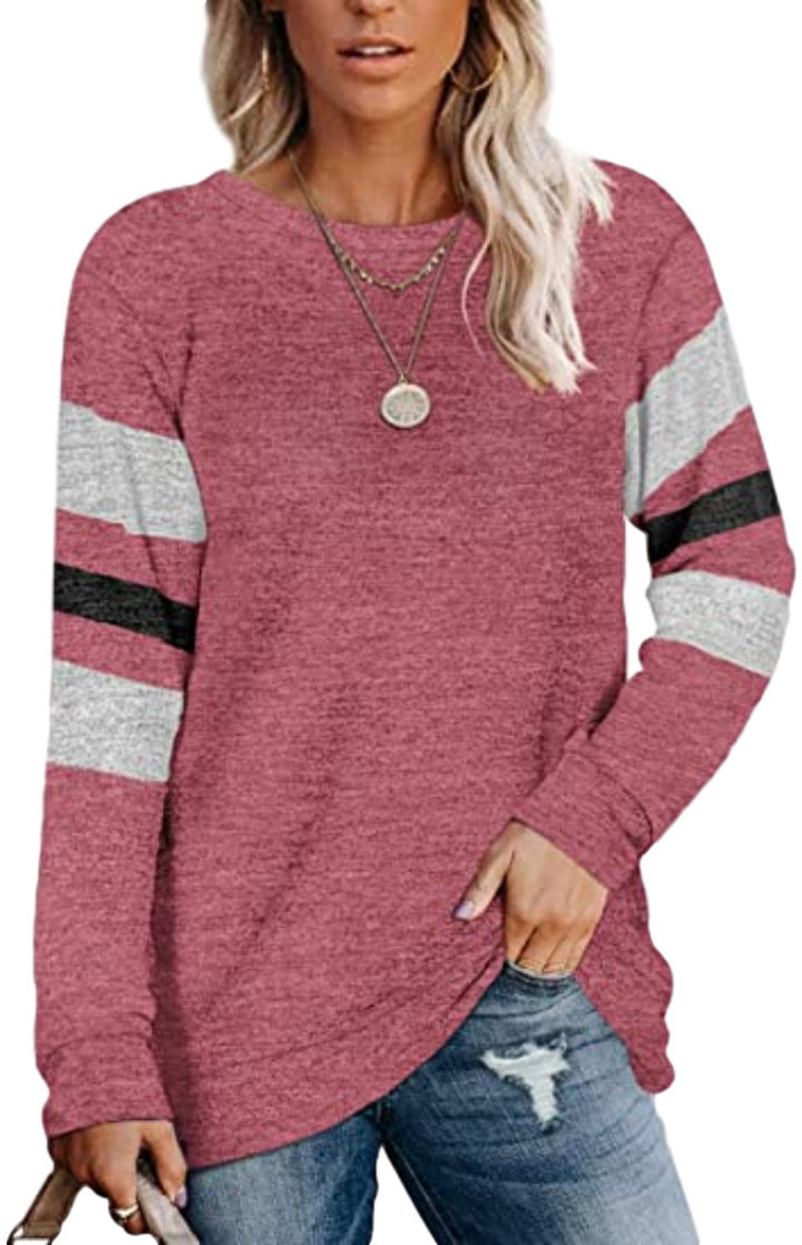 Damen lässiges Langarmshirt mit kontrastierenden Ärmeldetails Drune