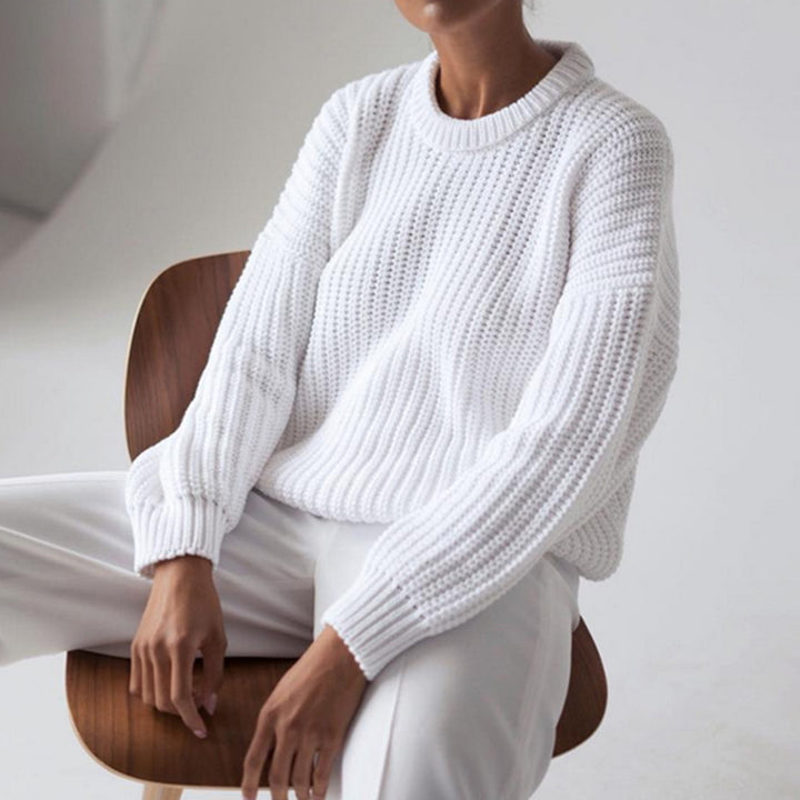 Damen Grobstrickpullover mit lässigem Schnitt und weitem Kragen Drune