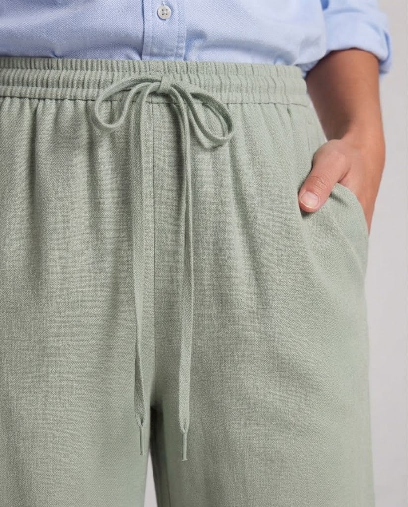 Damen Hochtaillierte Palazzo‑Hose aus Leinenoptik mit elastischem Bund und weitem Bein Drune