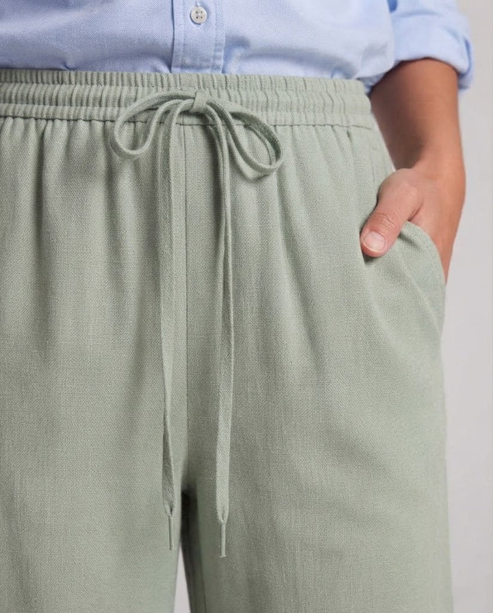 Damen Hochtaillierte Palazzo‑Hose aus Leinenoptik mit elastischem Bund und weitem Bein Drune