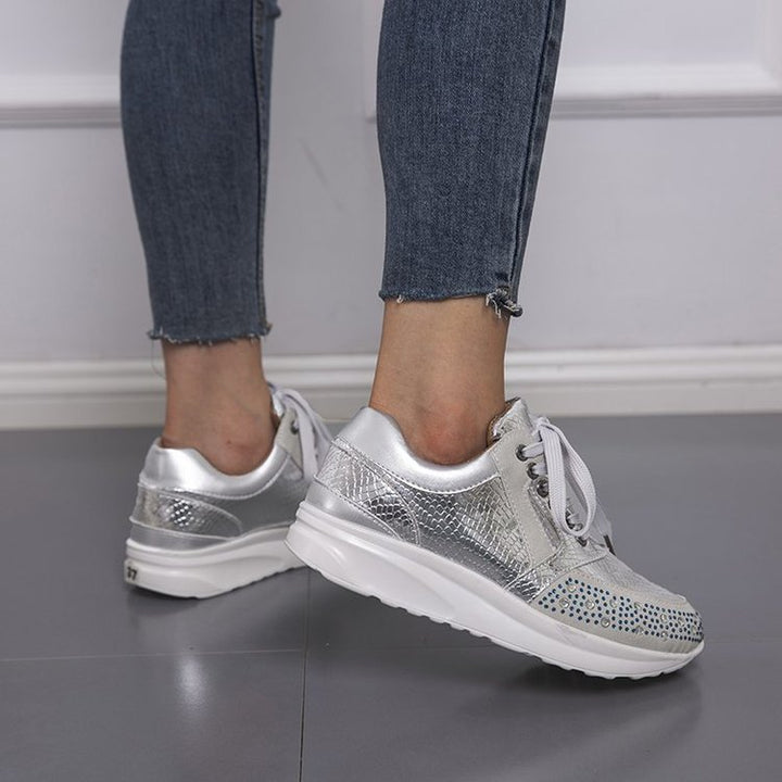 Damen Sportliche Sneakers mit Glitzerelementen und ergonomischer Sohle Drune