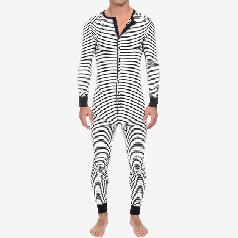 Herren Langarm Schlafanzugset mit komfortablem Knopfdesign Drune