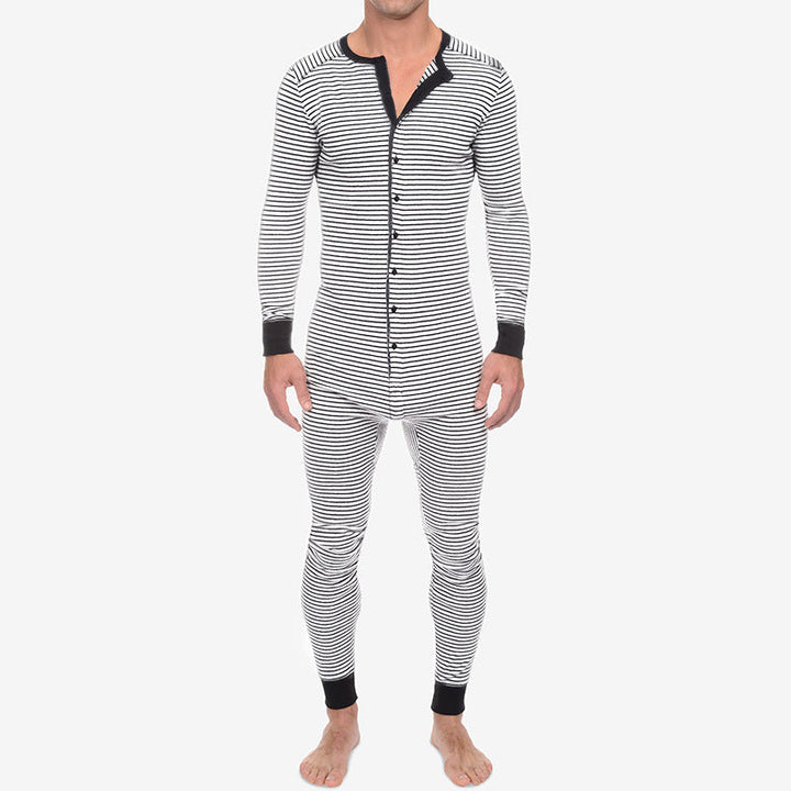 Herren Langarm Schlafanzugset mit komfortablem Knopfdesign Drune