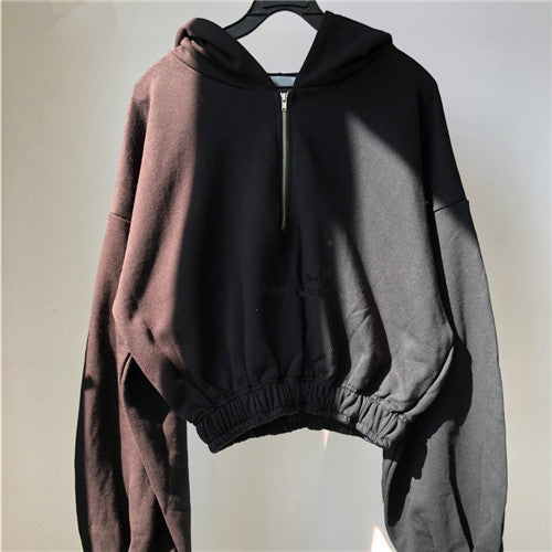 Damen cropped Sweatjacke mit halbhohem Kragen Drune