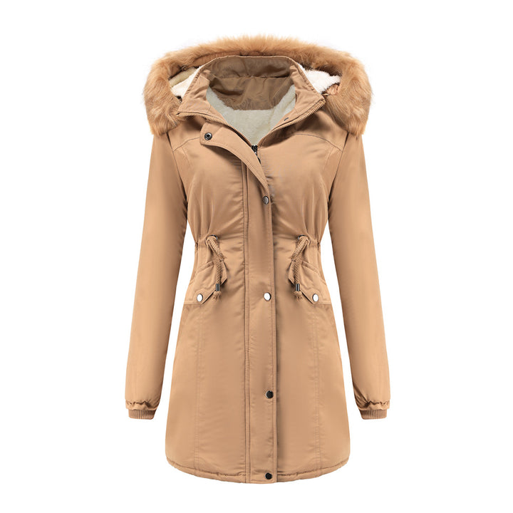 Damen modische Funktionsjacke mit abnehmbarer Kapuze und kuscheligem Kunstfell Drune