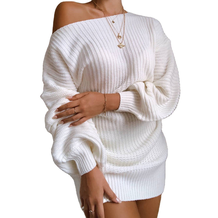 Damen Off-Shoulder Strickkleid mit voluminösen Ärmeln und strukturierter Oberfläche Drune