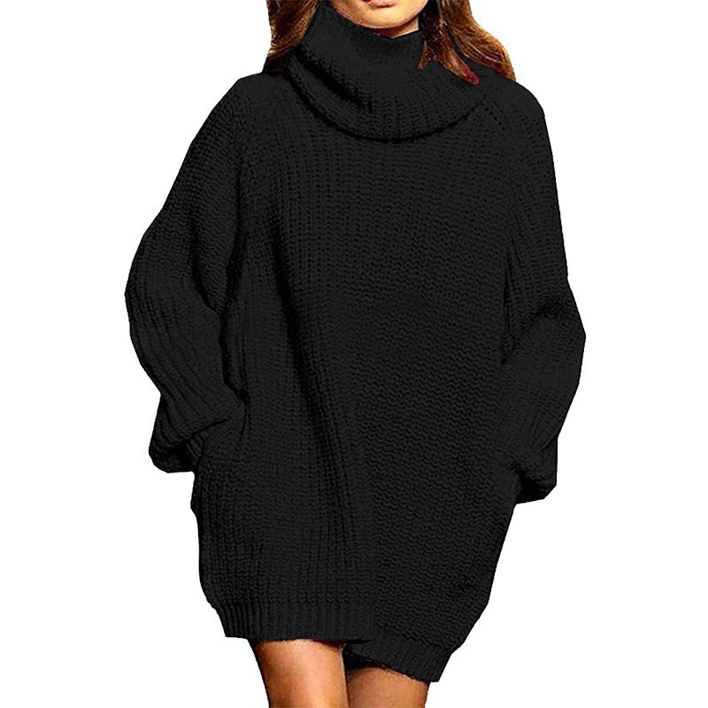 Damen Oversized Strickpullover mit hohem Kragen und weitem Schnitt Drune