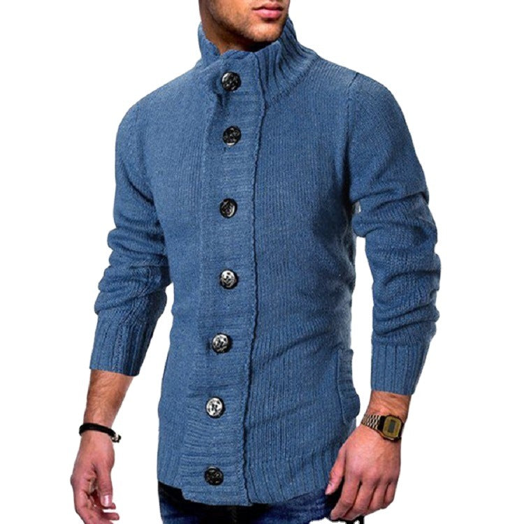 Herren Strickcardigan mit hohem Knopfkragen und figurbetontem Schnitt Drune