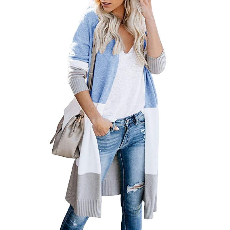 Damen Longline-Cardigan mit Colorblock, geripptem Saum und offener Front Drune